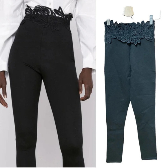 Zara Contrast Waistband Leggings Crochet Waist Black‎ Size Small - Picture 1 of 13